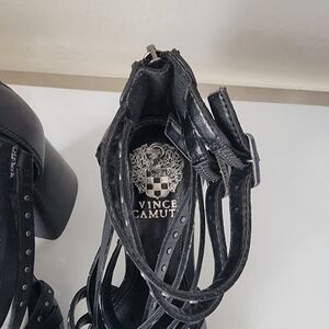 Vince Camuto Black Studded Strappy Block Heel Sandals Size 6M 36.5